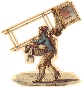 Carl Lindstrom woodcut, 1836, walking puppeteer