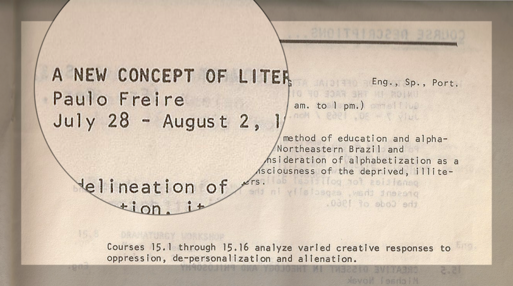 image of course catalog with focus on Paulo Freire as instructor for a literacy course